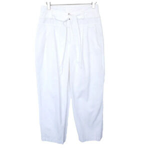 Suncoo Paris Womens High Rise Straight Leg Pants White Medium Tie Waist Trousers